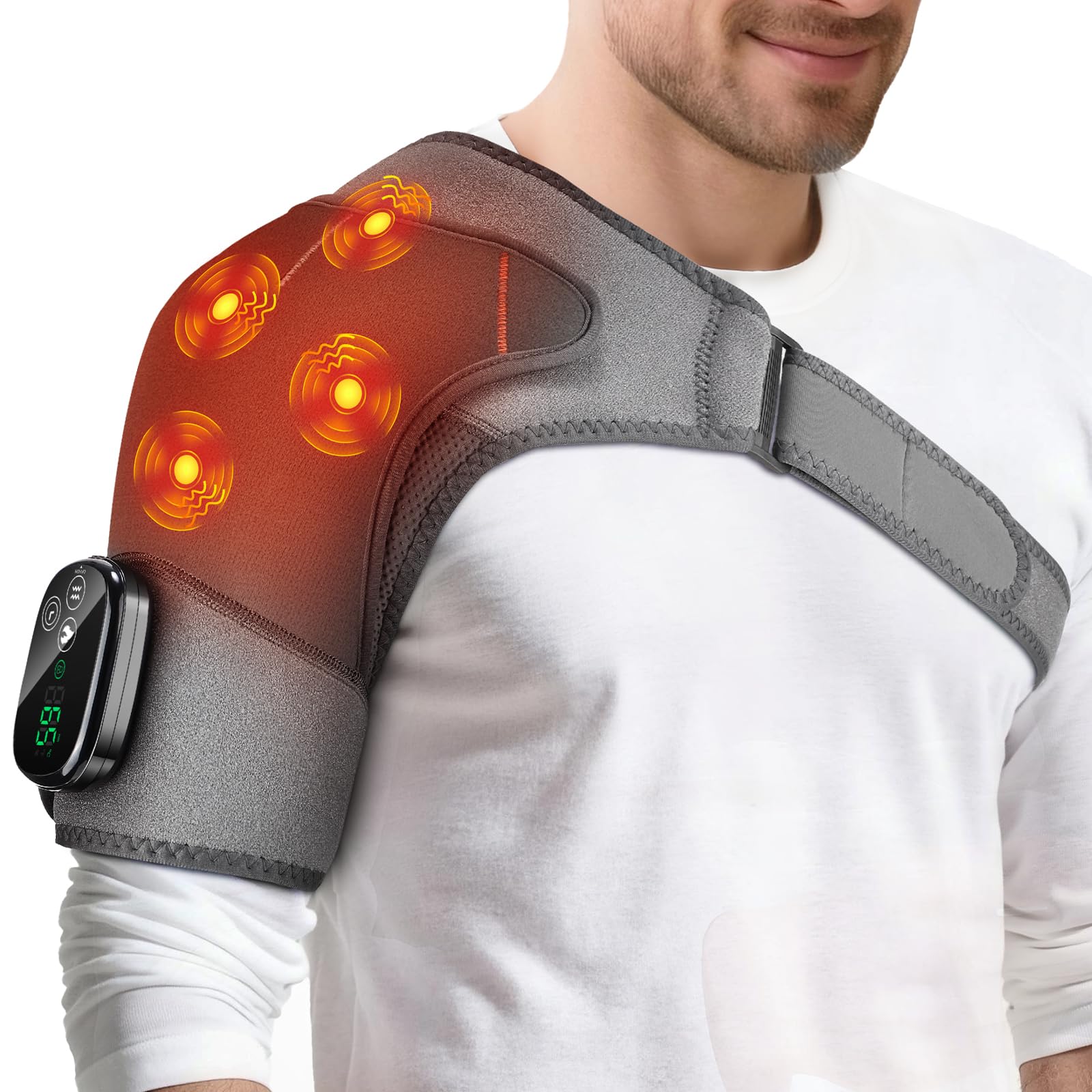 Photo 1 of Shoulder Heating Pad with Massage, Cordless Heated Shoulder Brace Wrap Massager for Pain Relief Deep Tissue, Rotator Cuff Heating Pad, Gray