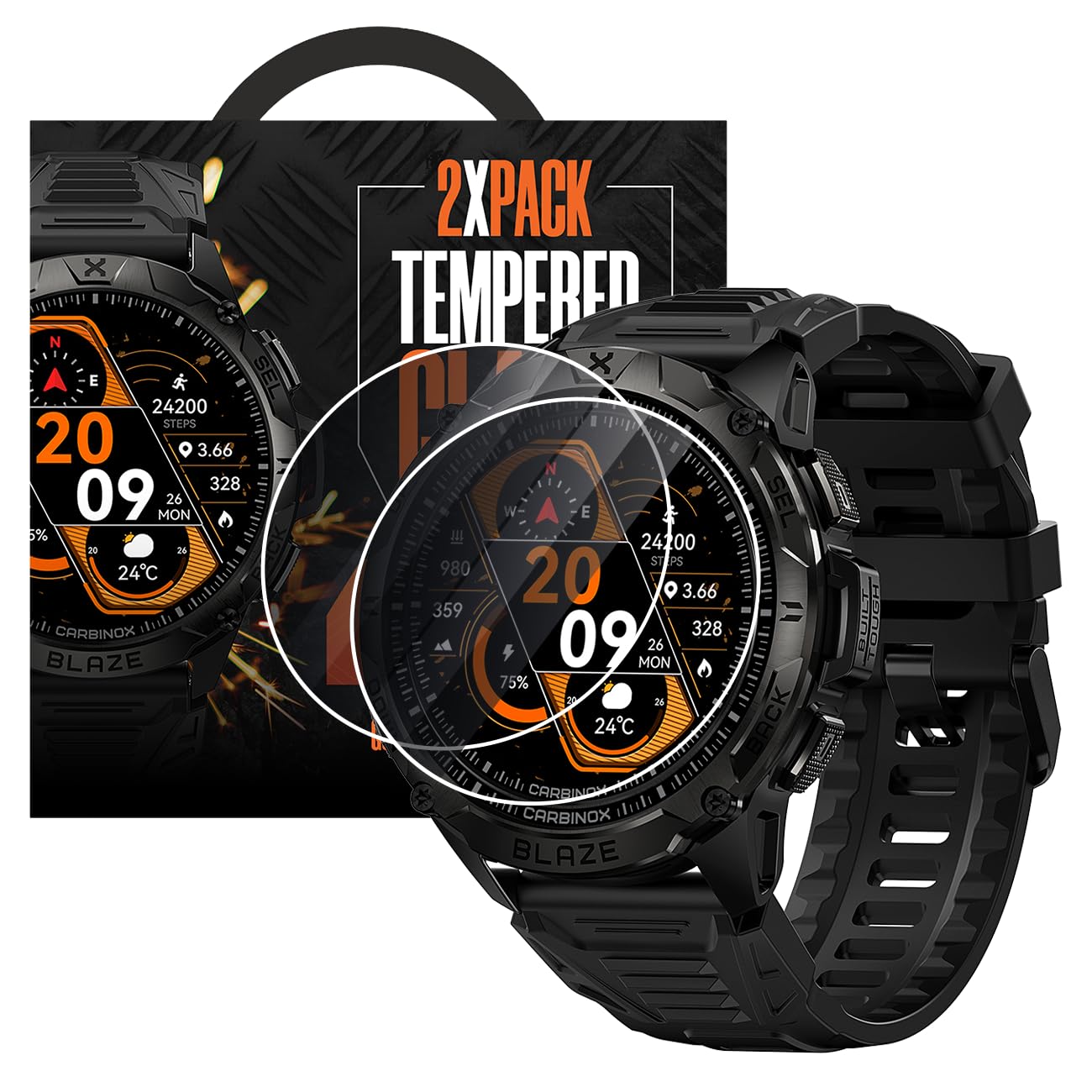 CARBINOX Tempered Glass Screen Protector Compatible Smartwatches - High Transparency, Anti Scratch, High Sensitivity, Bubble Free (2 Pack) Blaze R