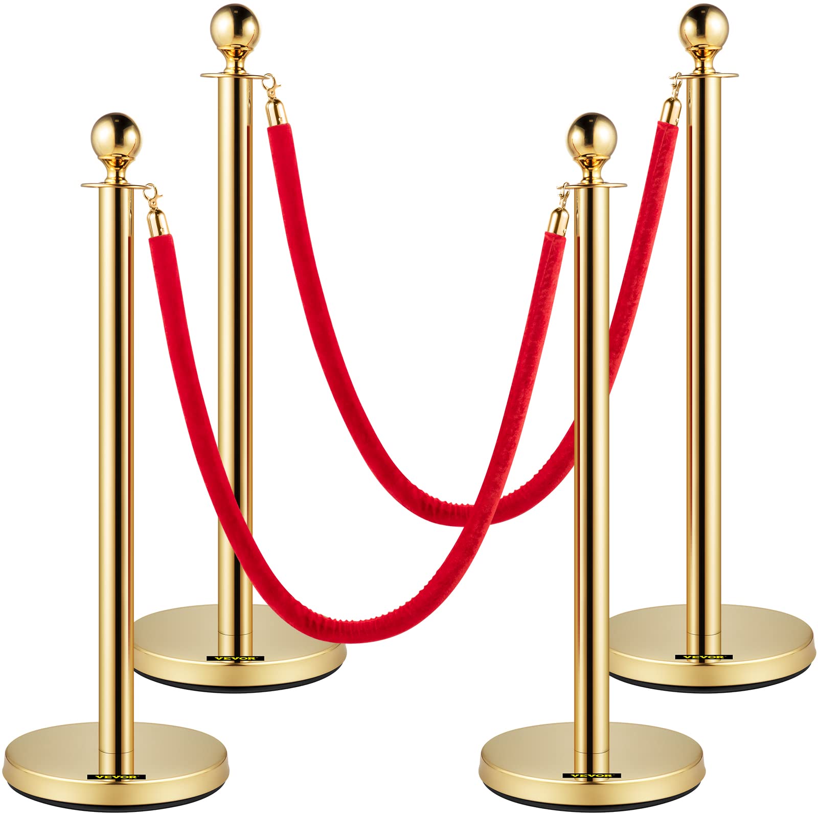 Photo 1 of VEVOR Stanchions and Velvet Ropes 4Pcs, Solid Base with Stainless Steel Post, 5ft Red Velvet Ropes and Posts, Crowd Control Barriers Gold Stanchions, Red Carpet Runner Poles for Party Supplies