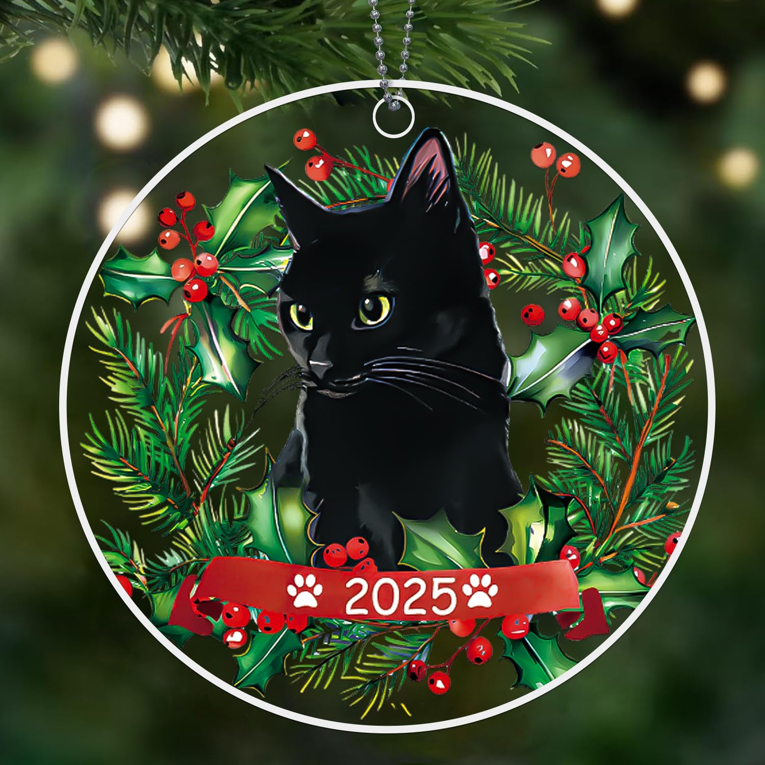 Black Cat Christmas Ornaments 2025, Cat Ornaments for Christmas Tree, Cute Acrylic Pet Ornament, Black Cats Gifts for Women