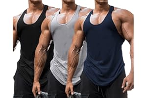 Babioboa Men's 3 Pack Gym Workout Tank Tops Y-Back Muscle Tee Stringer Bodybuilding Sleeveless T-Shirts