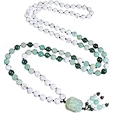 Ayriwoyi 108 Mala Beads Genuine Semi-Precious Gemstone Hand Knotted 8MM Prayer Beads Long Multicolor Necklace 40 Inches