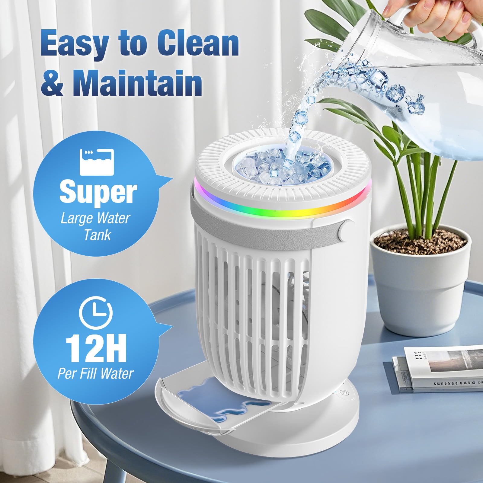 JYew AI Portable Air Conditioners Fan with 120° Rotating Function,Evaporative Mini Room Air Conditioners,Portable AC Unit Air Cooler with 4 in 1 Humidifier Fan Conditioner, AC Portable for Room Office