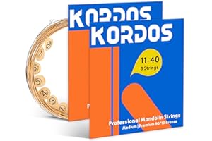 KORDOS Mandolin Strings, Vacuum-Sealed Packing Extended Life, for Mandolin- 90/10 Bronze Wound, Coated, Loop End, Hex Carbon Steel Core, Medium Gauge, 11-40， 2-Pack