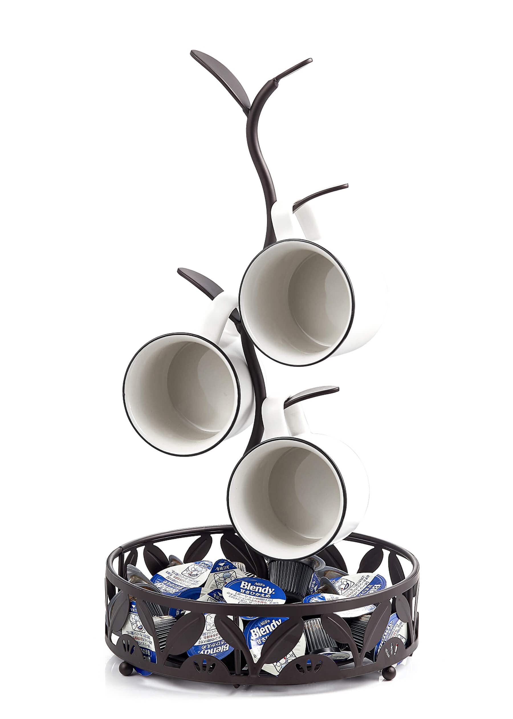 Ouseen Mug Holder, Countertop Mug Tree, Coffee Mugs & Tea Cup Storage Rack, Coffee Mugs and Tea Cups Storage Rack with Small Storage Area, Black