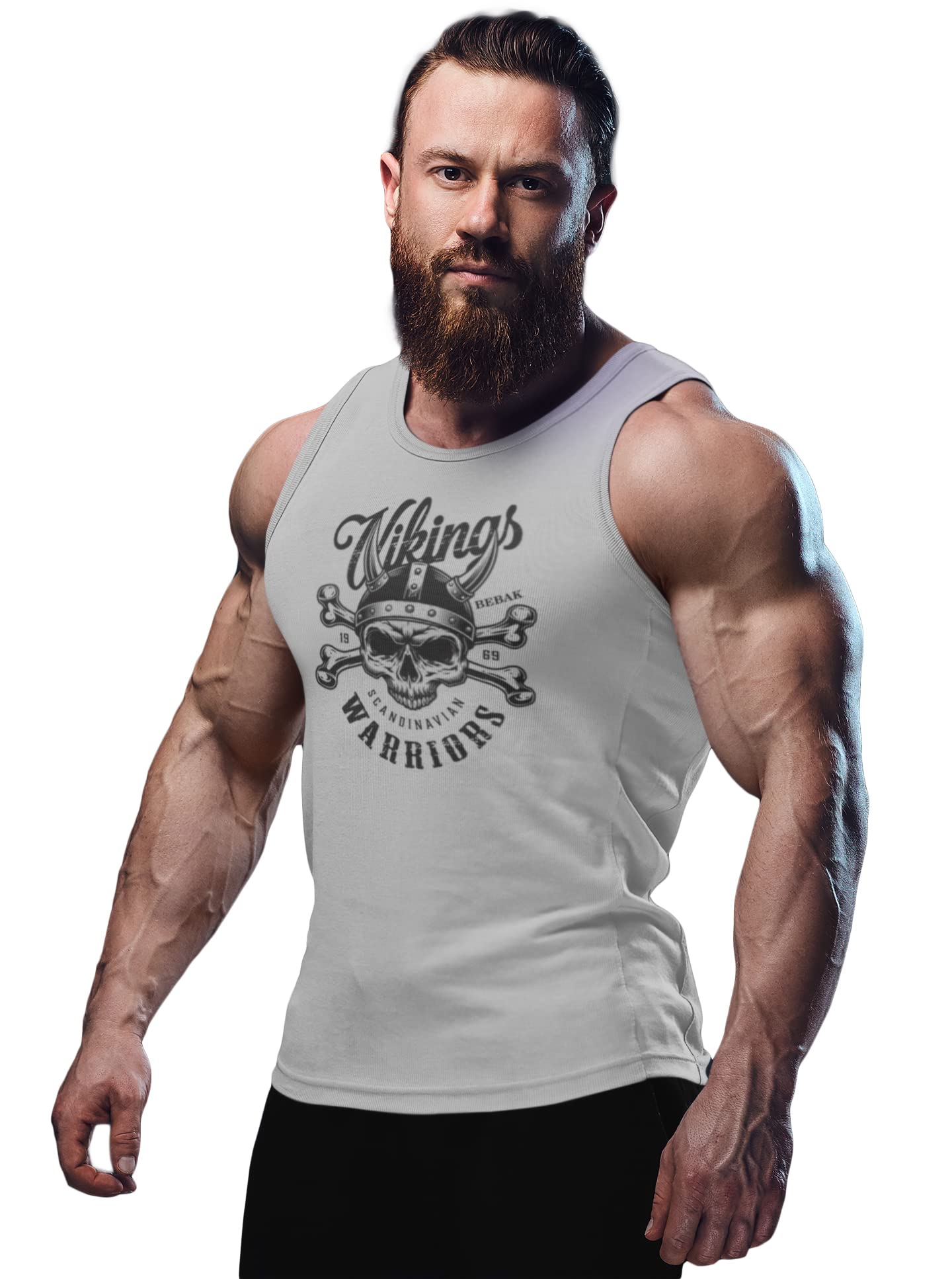 bebak Gym Vest | Clothes for Men Viking Warrior Design Ideal Top for Bodybuilding Strongman MMA Crossfit T Shirts (as8, Alpha, 5X_l, Regular, Regular, Longsworth Grey)