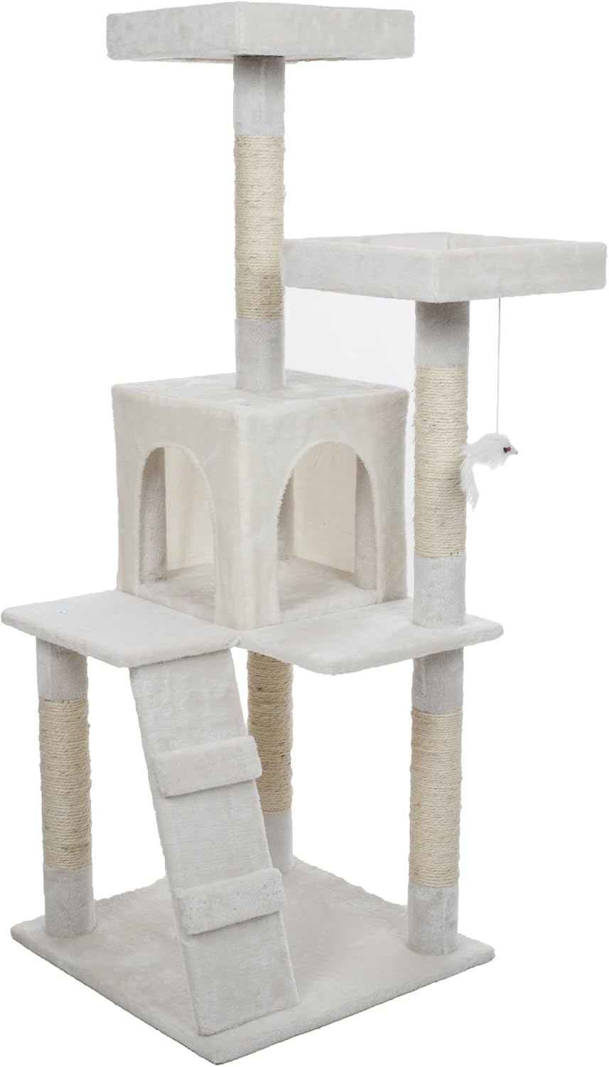 PETMAKER Penthouse Sleep & Play Cat Tree, 4', White : Pet Supplies