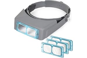 SUNJOYCO Head Mount Magnifier, Professional Jeweler Loupe Headband Magnifying Glasses Magnify Goggles Visor with 4 Replaceable Optical Lens 1.5X, 2.0X, 2.5X, 3.5X Magnification for Repair, Crafts