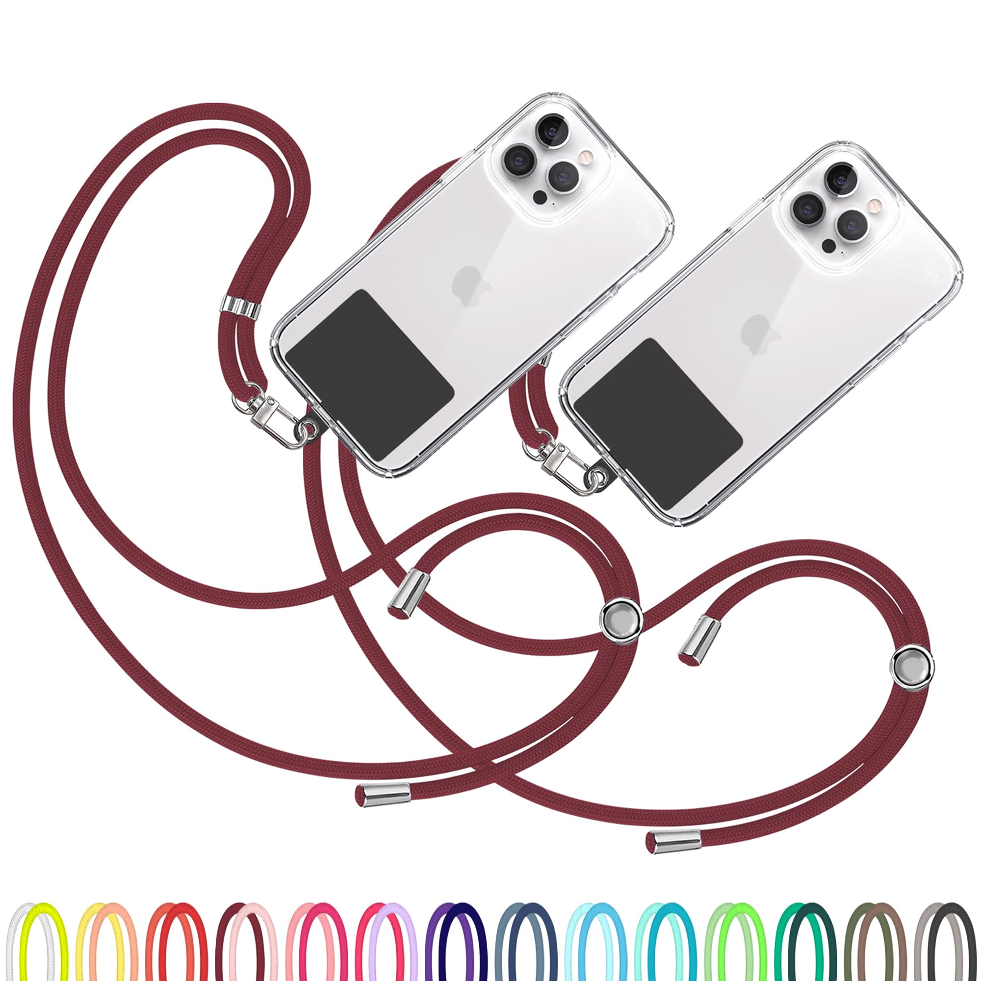 TBOC 2X Cell Phone Lanyard [Bordeaux] - Comfortable Universal Smartphone Lanyard - Easy to Use Neck Phone Holder [Black Patch] - Adjustable Length Phone Strap Crossbody - Fits All Mobile Phones