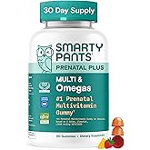 SmartyPants Prenatal Multivitamin Gummies - Improved Formula: Omega 3 (DHA/EPA), Methylfolate, Biotin, Vitamin D3, C, Vitamin B12, B6, Vitamin A, K & Zinc, Gluten Free, 90 Count (30 Day Supply)