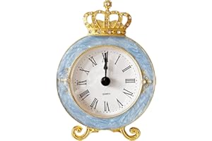Pasiir Vintage Mini Analog Table Clock, Silent Crown Table Clock with Hand-Painted Metal Body and Battery Operated Non-Ticking Core for Shelf, Living Room, Bedroom, Bedside, Desk