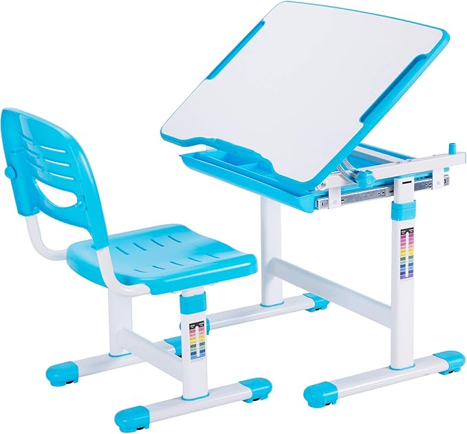 VIVO Blue Height Adjustable Childrens Desk and Chair Set Kids