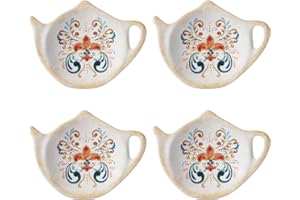 Supreme Housewares Tuscany Tea Bag Holders, Teapot Shaped Tea Bag Coasters Spoon Rests Saucer Seasoning Dish Set, Multicolor, 4 x 3 Inch, Set of 4
