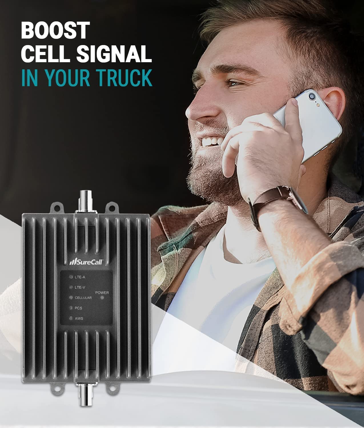 SureCall Fusion2Go OTR Cell Phone Signal Booster for Trucks, Work Vans, Fleets, Boosts 5G/4G LTE, Verizon AT&T Sprint T-Mobile, Large Vehicle RV Trailer, Multi-User, FCC Approved, USA Company