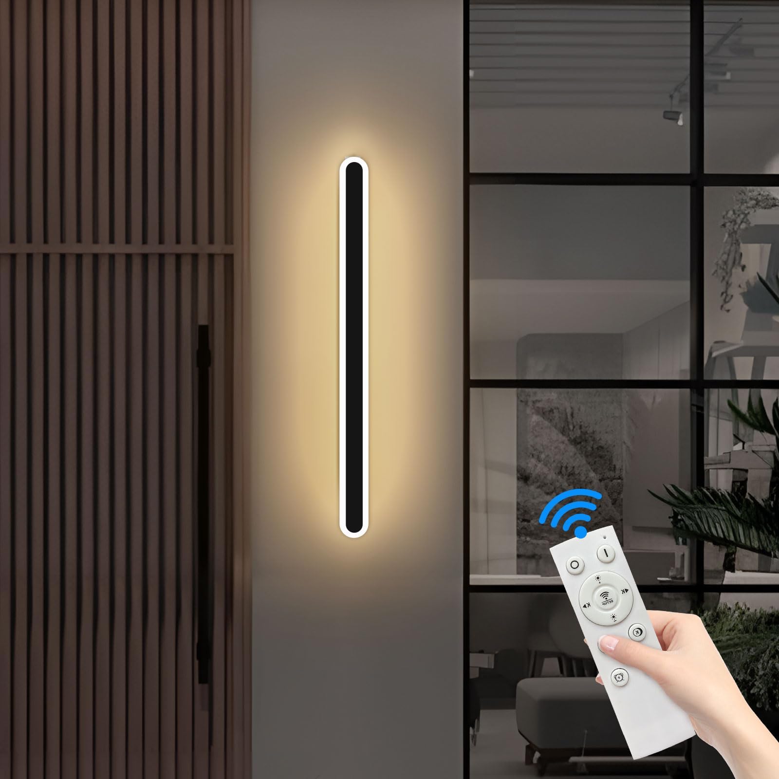 Mikeru 80CM Acrylic Wall Light, Tricolor 3000K/4500K/6000K Garage Lights External 10% to 100% Dimmable Outdoor Wall Lights Mains Powered for Exterior Balconies, Shop Facades