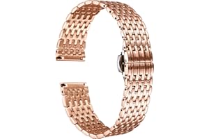 BINLUN Ultra Thin Mesh Stainless Steel Watch Band Light Watch Strap Polished Watch Bracelets Replacement 12mm/14mm/16mm/18mm/20mm/22mm for Men Women with Butterfly Buckle(Rose Gold,20mm)