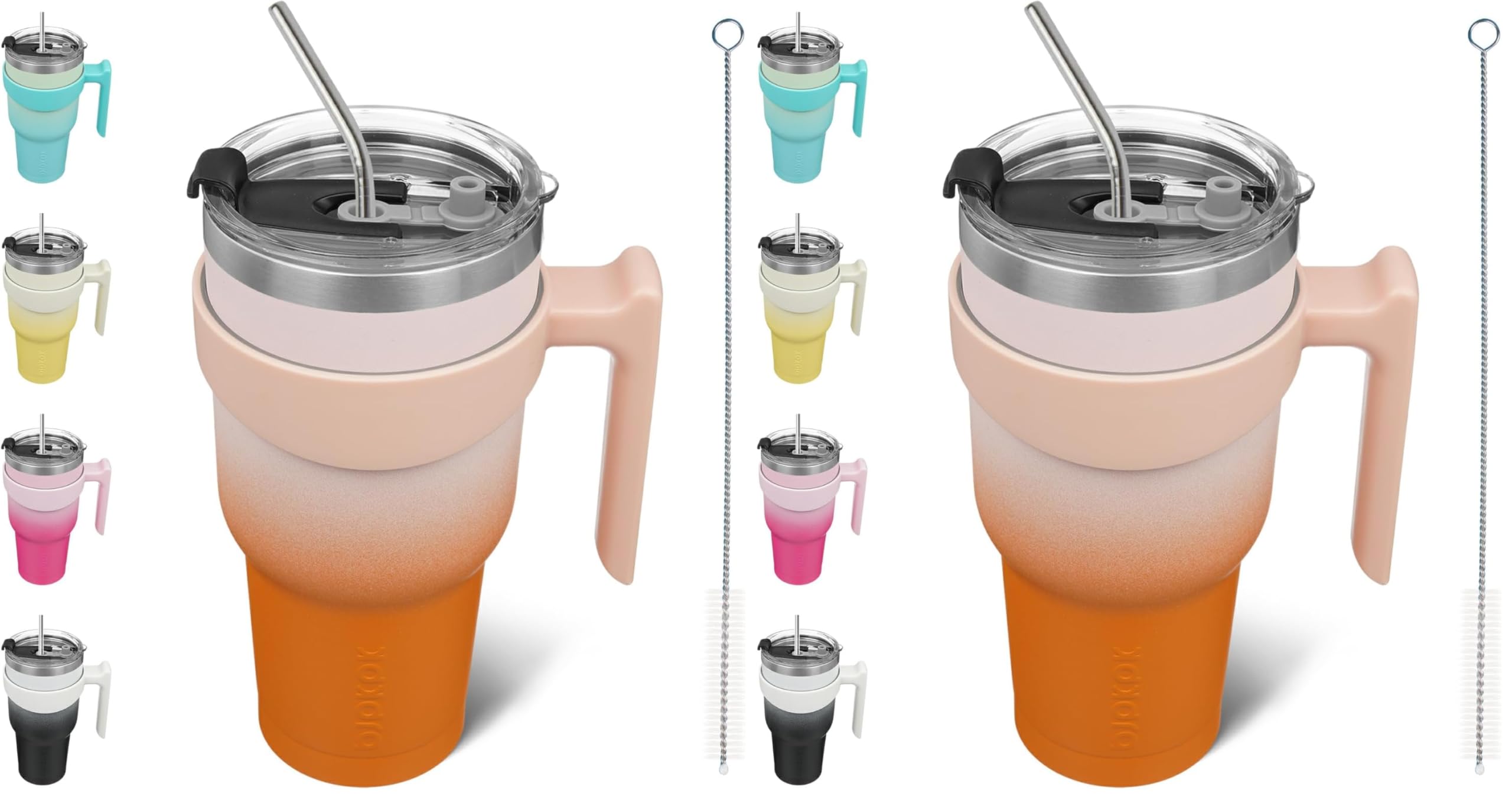 BJPKPK Tumbler With Handle And Straw 40oz Stainless Steel Tumbler With Lid Insulated Coffee Cups,Coral (Pack of 2) Image