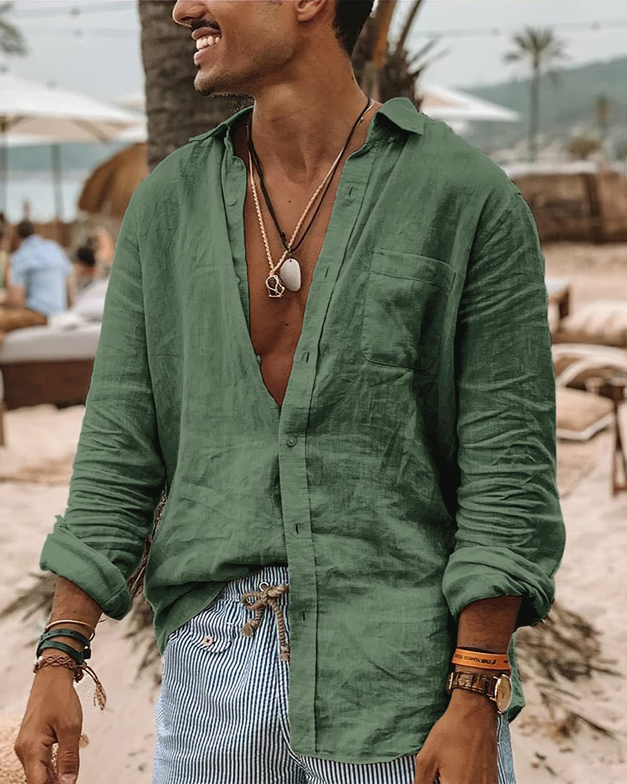 Linen Shirts for Men Ultrathin Casual Button Down Shirts Long Sleeve Beach Shirt Hawaiian T Shirts for Men
