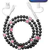 VOFUOE USB C Cable for iPhone 17 Charging Cable USB A to Type C Cable 4 in 1 Multi Charging Cord Star Beaded Charger Cable 3.3FT Fast Charging for iPhone 16/15, Galaxy S24/S25 Ultra-Black & Pink