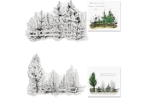 2 PCS Tree Fence Scenery Clear Stamps for Card Making and Photo Album Decorations, Landscape Transparent Rubber Stamps Seal f