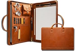 GZRHKJ Genuine Leather Portfolio, Padfolio Organizer with Handle, Personalized Padfolio，Padfolio with Zipper for Men Women，Suitable for 15-inch Laptop Legal Pad Padfolio, Brown
