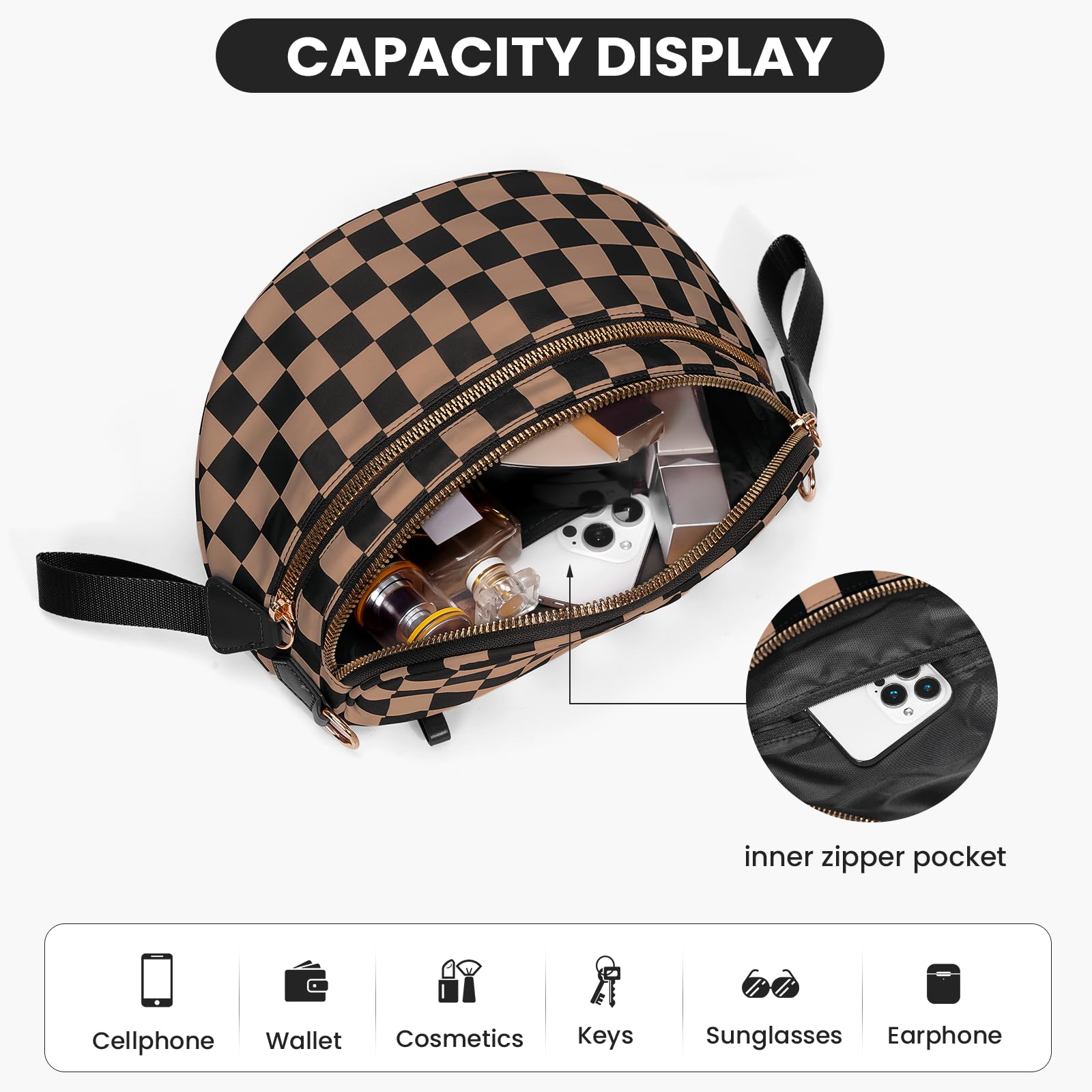 Checkered Crossbody Bum Bags for Women Nylon Checkered Purse Checkerboard Fanny Pack