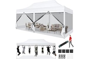 TOOLUCK 10x20 Heavy Duty Pop Up Canopy Tent with 6 Sidewalls, Commercial Gazebo Party Tent with Mosquito Netting Wall Easy Up Outdoor Instant Screen Tent for Backyard, Beach, Patio, Garden, White