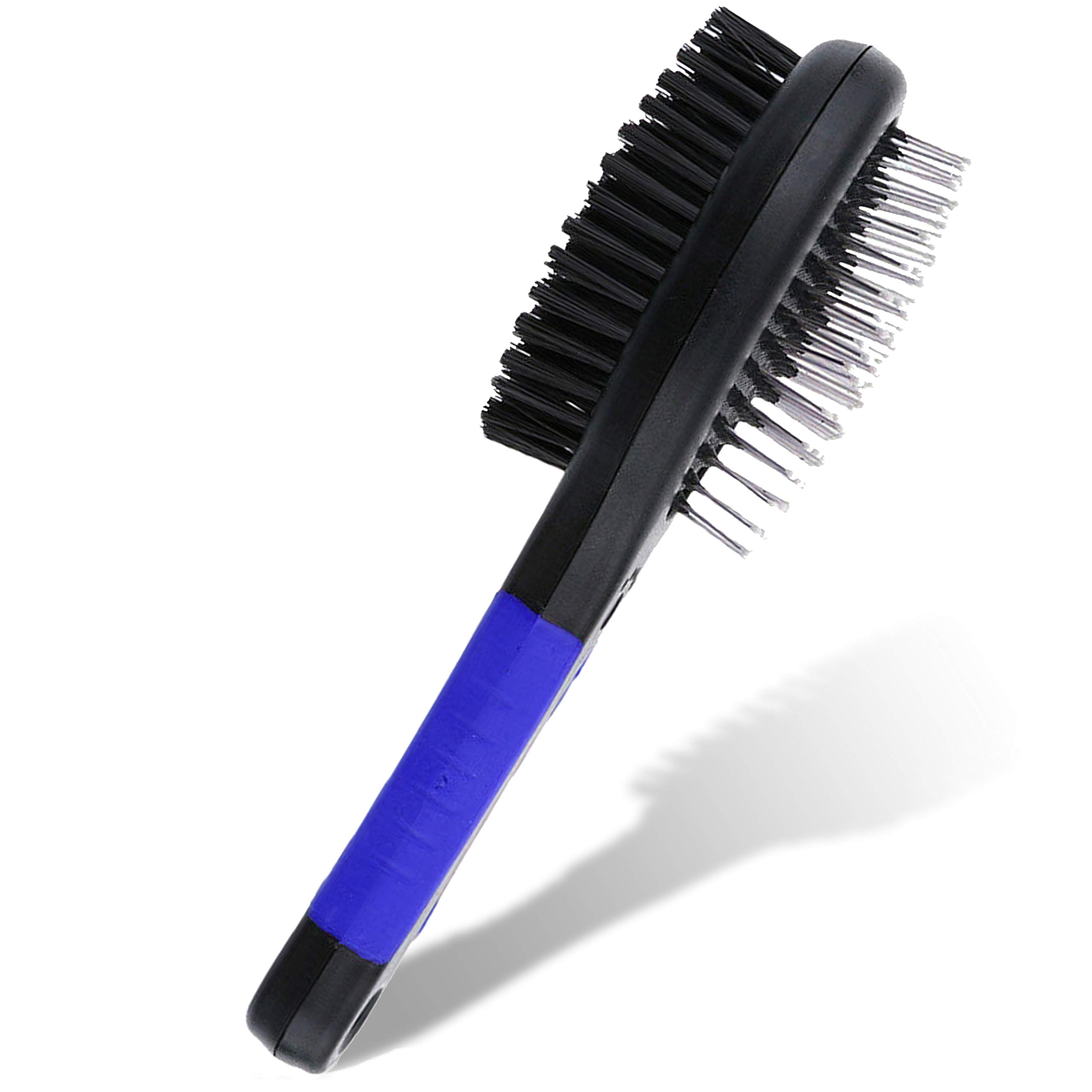 2 in 1 - Double Sided Pet Brush - Cat & Dog Grooming Kit - Hair Remover Brush, Bath Accessories, Detangling - Brushes for Lint, Carpet, Furniture (Blue)