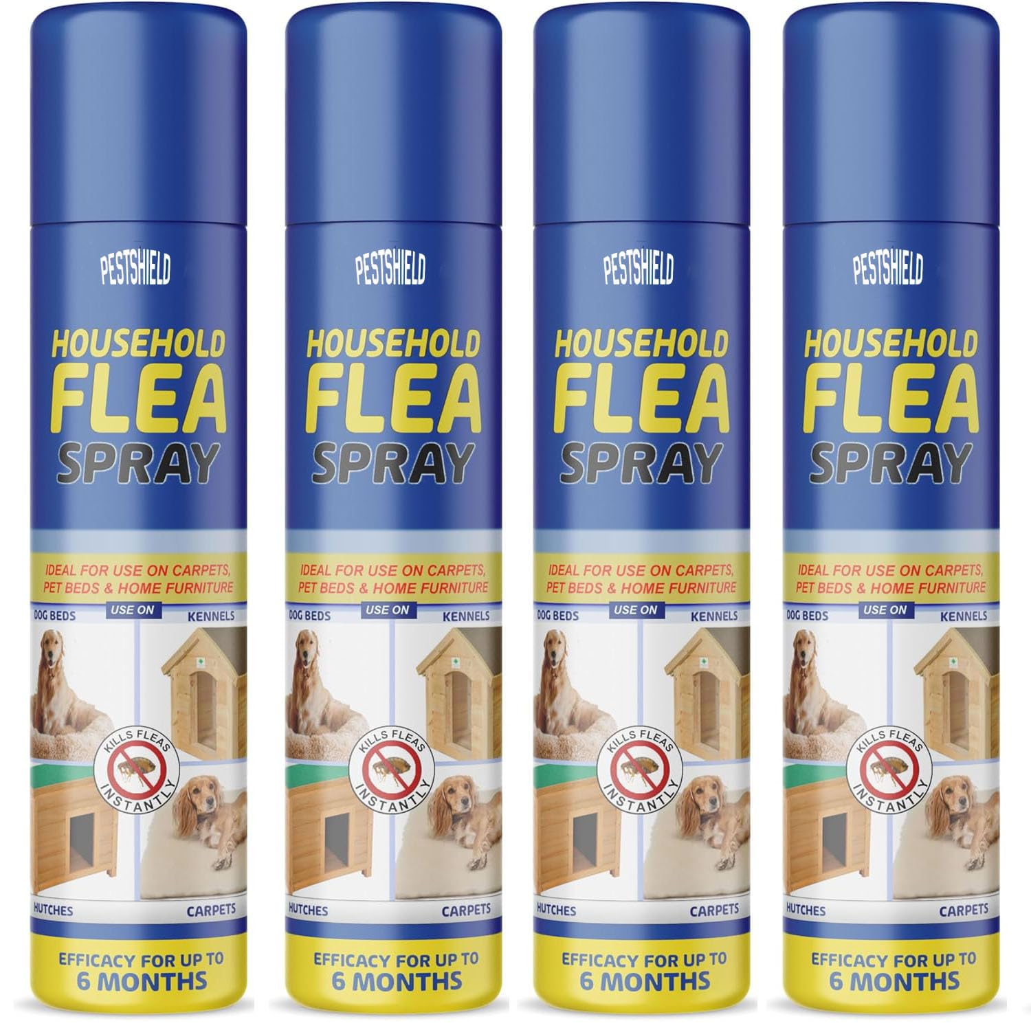 Flea Killer Spray 4 x 200ml Aerosol Animal Flea Dog Cat Tick Protection House