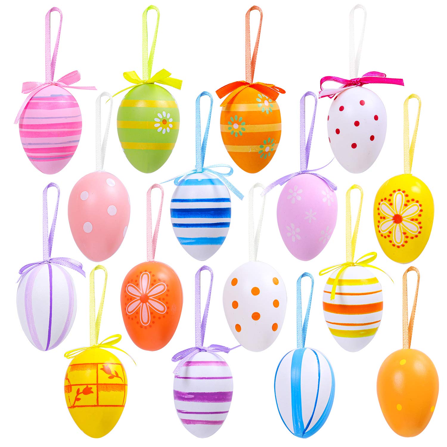 ELCOHO 16 Pieces Easter Hanging Eggs Colorful Plastic Easter Eggs Easter Hanging Ornaments Easter Decoration, Random Styles