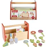 Fisher-Price Wood Tiny Garden Caddy Playset | 12 Wooden Pieces, Pretend Tools, Garden Plants &amp; Accessories Preschool Kids Ages 3+ Years