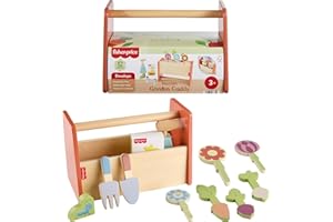 Fisher-Price Wood Pretend Play Toy Tiny Garden Caddy, 12-Piece Set with Wooden Tools & Plants for Preschool Kids Ages 3+ Year