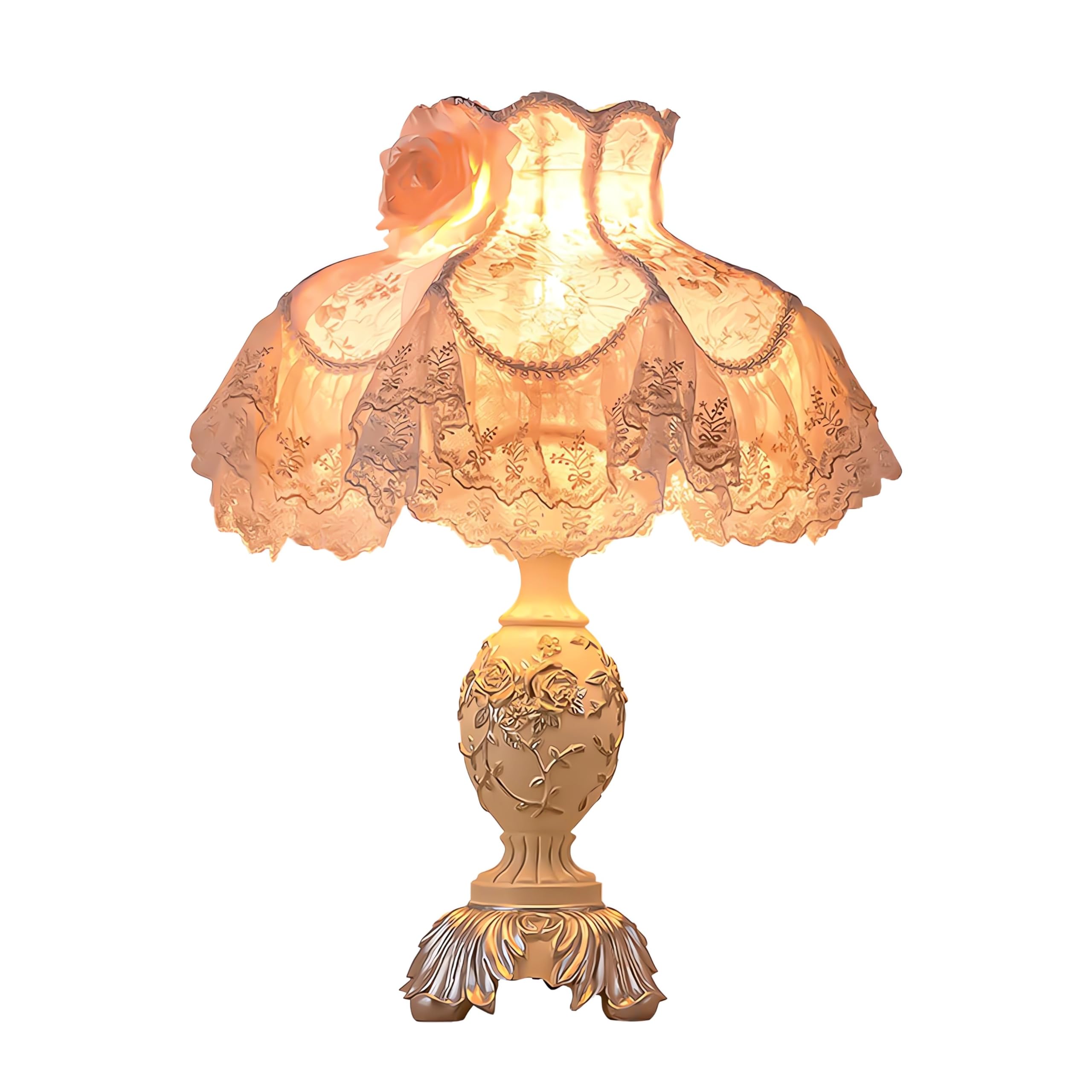 Photo 1 of ****POSSIBLY FOR PARTS / UNTESTED***** COOBATG Resin Pink Table Lamp Classical Table Lamp Pink Fabric Lampshade with Antique Flower Decorative Desk Lamp for Bedroom Living Room Nursery Room