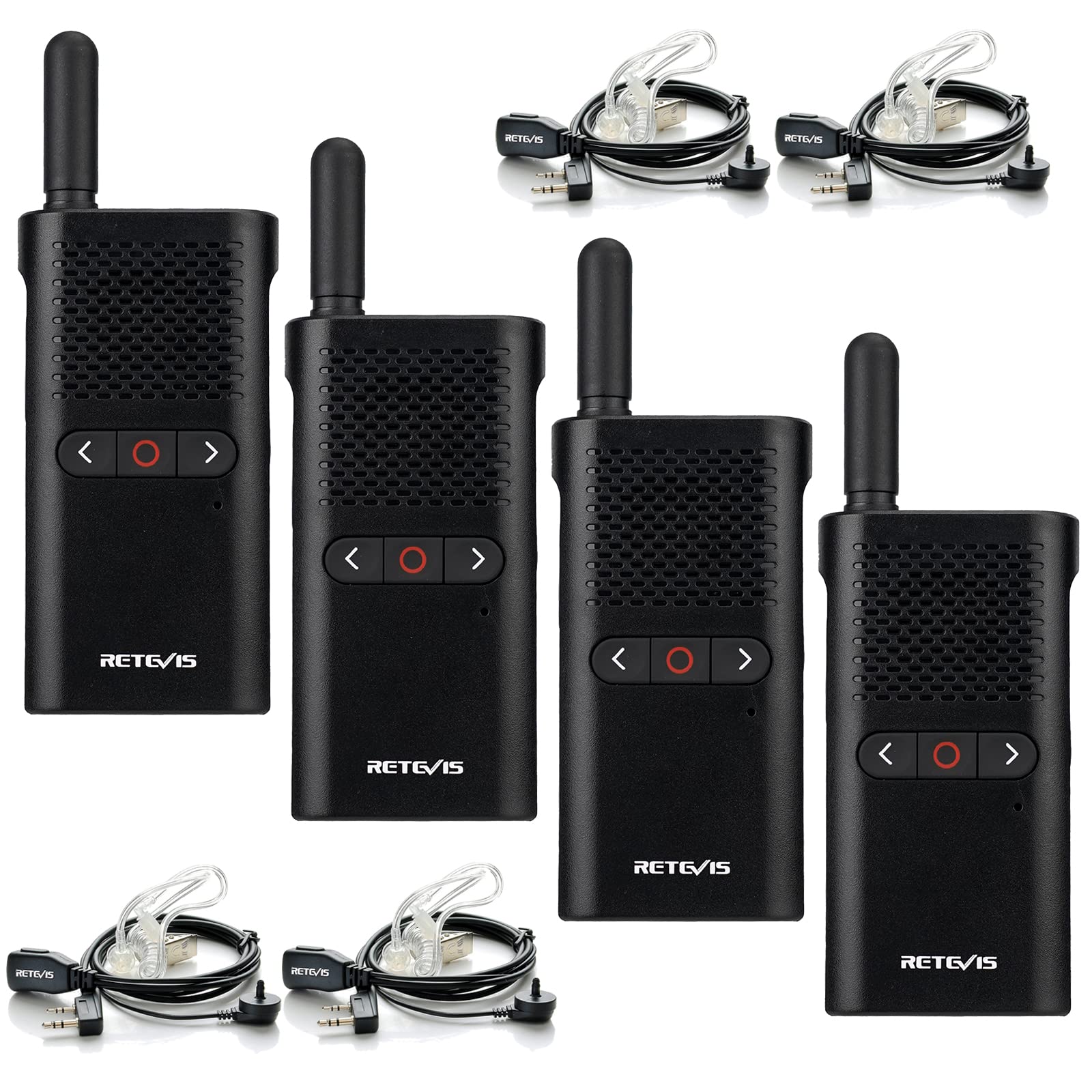Retevis RB628B Walkie Talkies with Earpieces, PMR446 Rechargeable Walkie Talkie for Adults, 1500mAh, USB C, VOX Hands Free, 2 Way Radio Professional for Restaurant, (4 Pcs, Black)