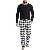 SLEEPHERO Men’s Pajama Set – Lightweight Flannel Pants & Breathable Tee – Soft Cotton Blend Year-Round Lounge Set