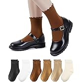 HONGTEYA 6 Pairs Girls White Ruffle Socks School Uniform Dress Socks for Kids Seamless Crew Ankle Cotton Size 2-14 Years