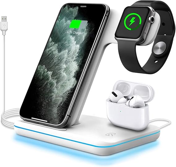 Amazon Com Miterv Wireless Charger 3 In 1 Qi Certified Fast Charging Dock Station For Iphone 11 11 Pro Max Xr Xs X 8 8p Nightstand Mode For Apple Watch Series 5 4 3 2 1 Airpods Pro 2 1 White