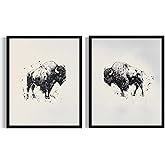 Bison Black and White Art Print Poster, Vintage Sketch Drawing Animals Painting Minimalist Wall Art Bedroom Living Room Decor AA18 (Bison, 8 x 10 inches (2 Panels), Unframed)