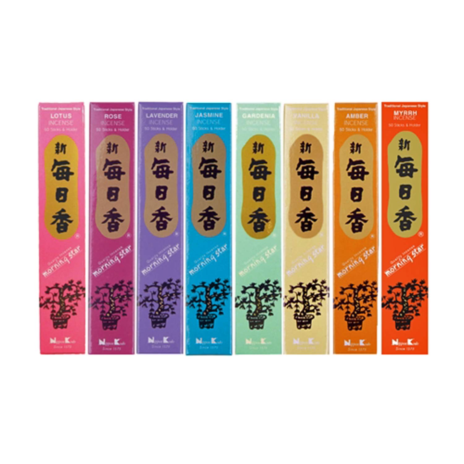 MORNING STAR Nippon Kodo - Assortment Set of 8, 12,16 Home Fragrance Incense Sticks Collection (SET OF 8 - FLORAL AND EARTHY)