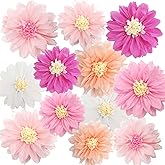 iwlorys 12Pcs Assorted Pink Tissue Paper Pom Poms Flowers Party Decorations Kit 12" 8" Mexican Floral Light Hot Rose Pink Peach for Wall Wedding Baby Bridal Shower Girls Birthday Nursery Garden Tea