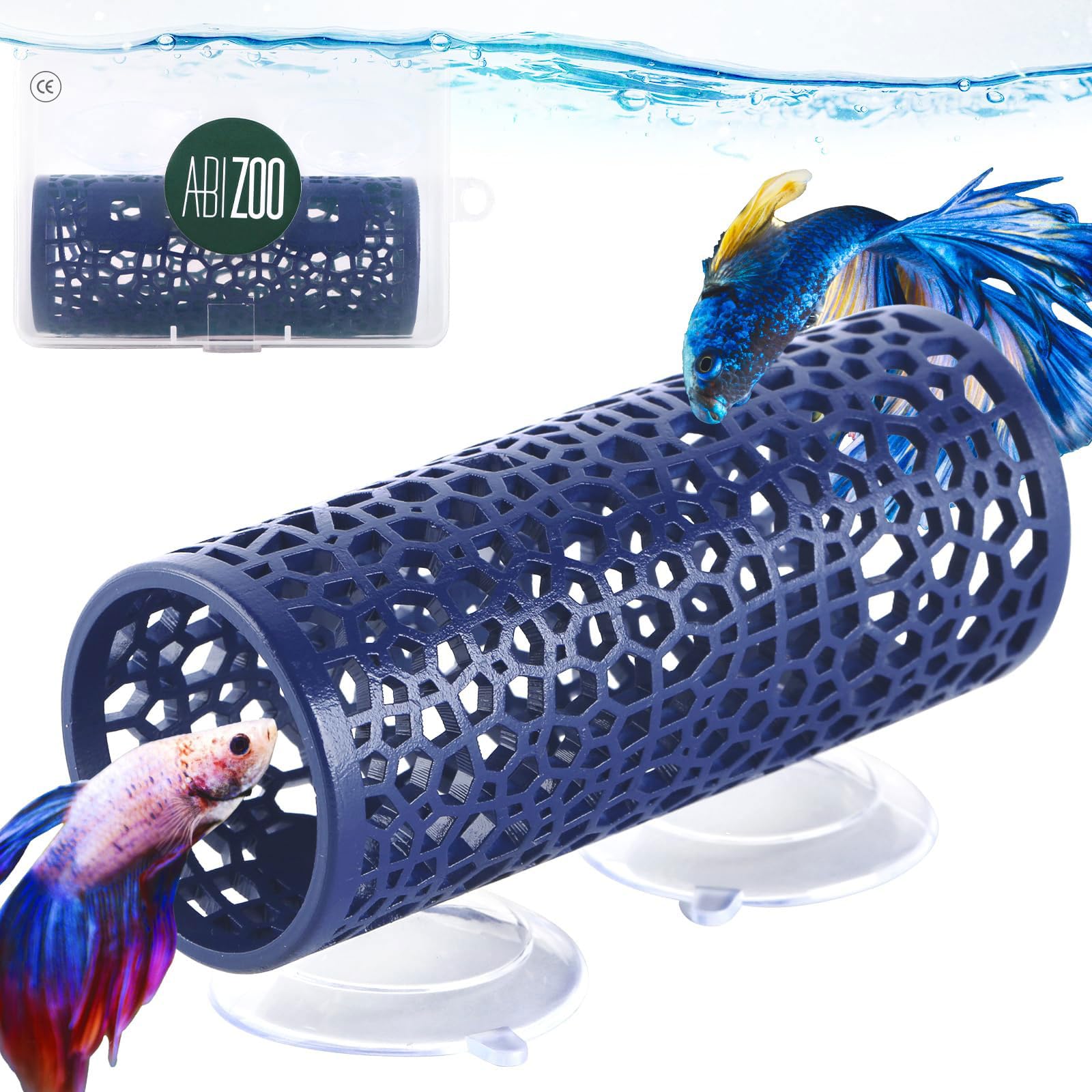 Abizoo Betta Fish Tunnel,Navy Blue Sleeping Tube Safe Hollow Design for Small Fish and Shrimp-Aquarium Decorations Hideout-Ideal Toys for Betta Guppies Resting Tank Accessories hammock