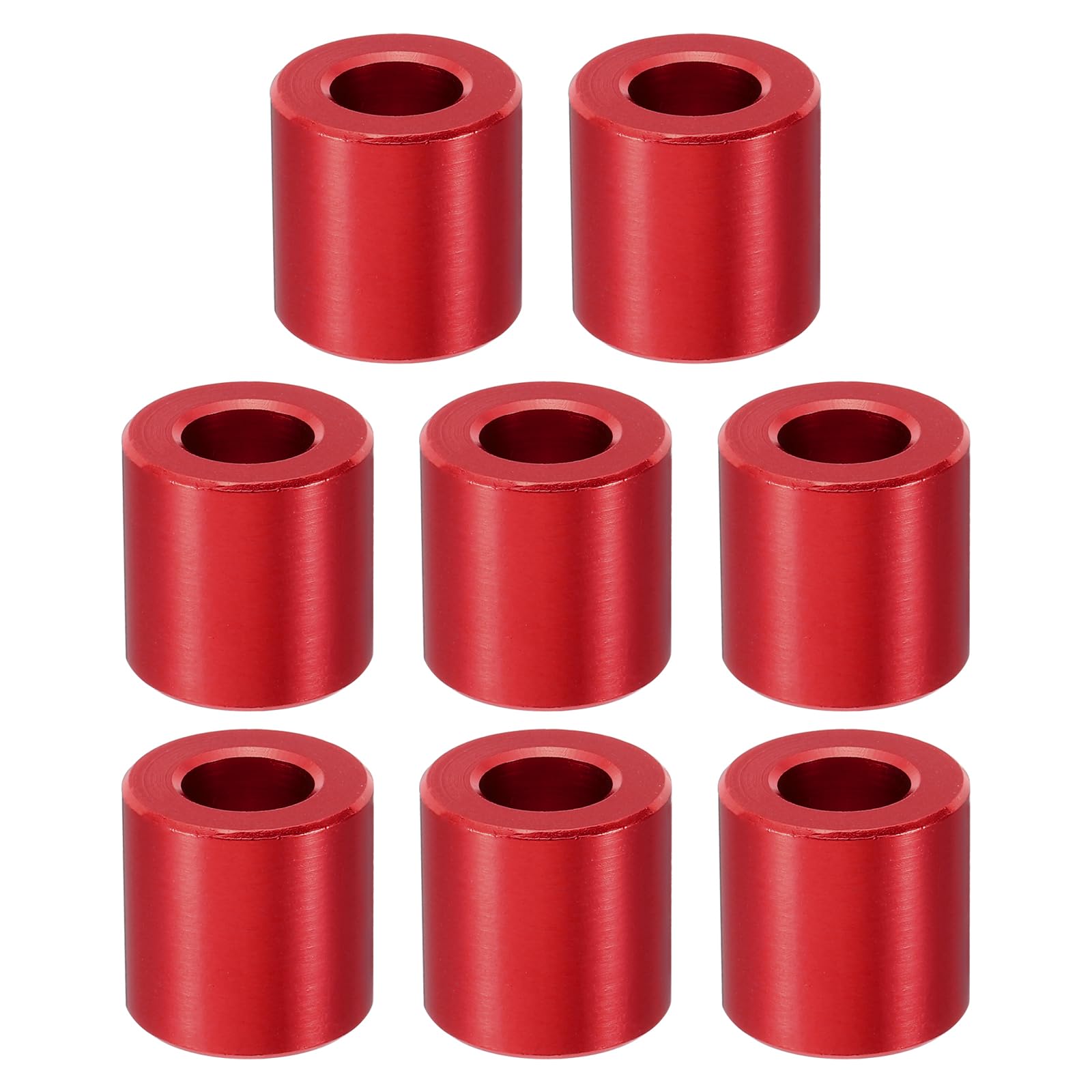 PATIKIL M10 Aluminum Spacer, 8 Pcs Metal Spacers Aluminum 10.5mm ID x 20mm OD x 20mm L Aluminum Spacer Screw Standoff Round for 2/5in or M10 Screw Bolt,Red