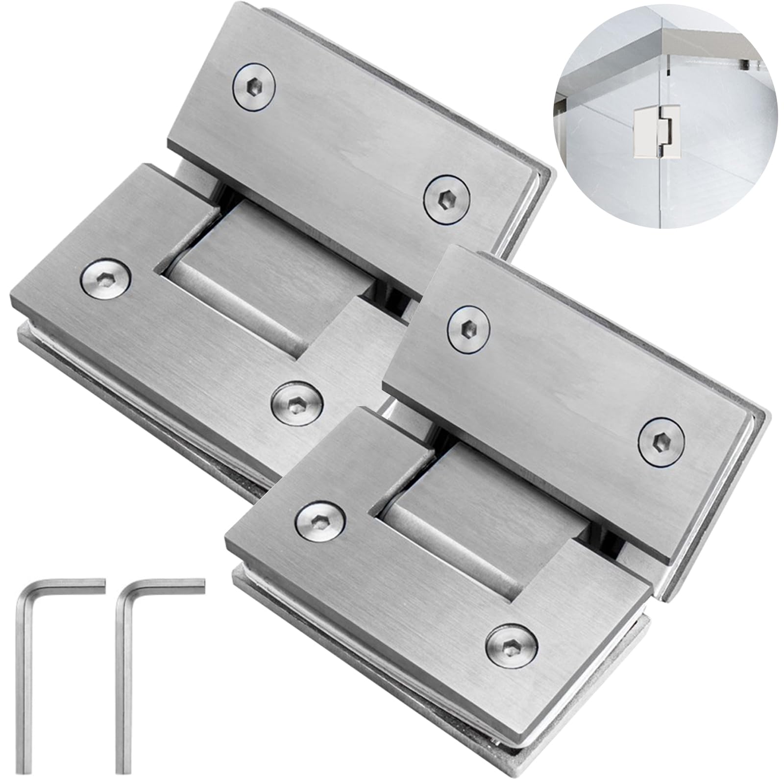 Photo 1 of KAFENDA 90 Degree Shower Door Hinges, Heavy Duty Frameless Glass Door Hinges Stainless Steel Bathroom Gate Clamp for 8-12 mm Toughened Glass, Rust & Corrosion Resistance (135 Degree)