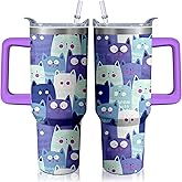 Kearscupra 40oz Cute Cat Tumbler with Handle and Straw, Stainless Steel Insulated Cup with Lid, Travel Coffee Mug Water Bottle, Birthday Mothers Day Gifts for Women Men Animal Lovers