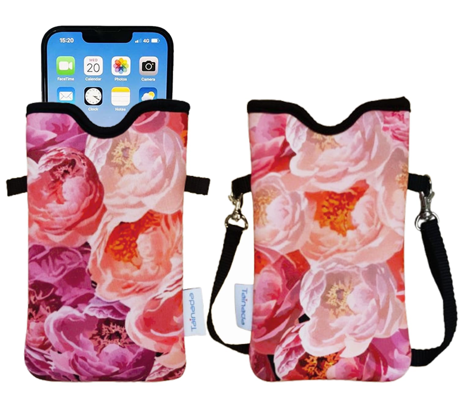 Photo 1 of Tainada Men Women Neoprene Phone Sleeve Pouch Case Bag with Crossbody Strap/Neck Lanyard for iPhone 16/15/14 Pro Max, 16/15/14 Plus, 16e, Samsung S25, A56, Z Fold7, 6 (Red Pink Roses)