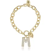 Juicy Couture Charm Bracelets for Women 7.5", Gold-Tone Initial Bracelets with Letter and Stones, Valentines Gifts for Her