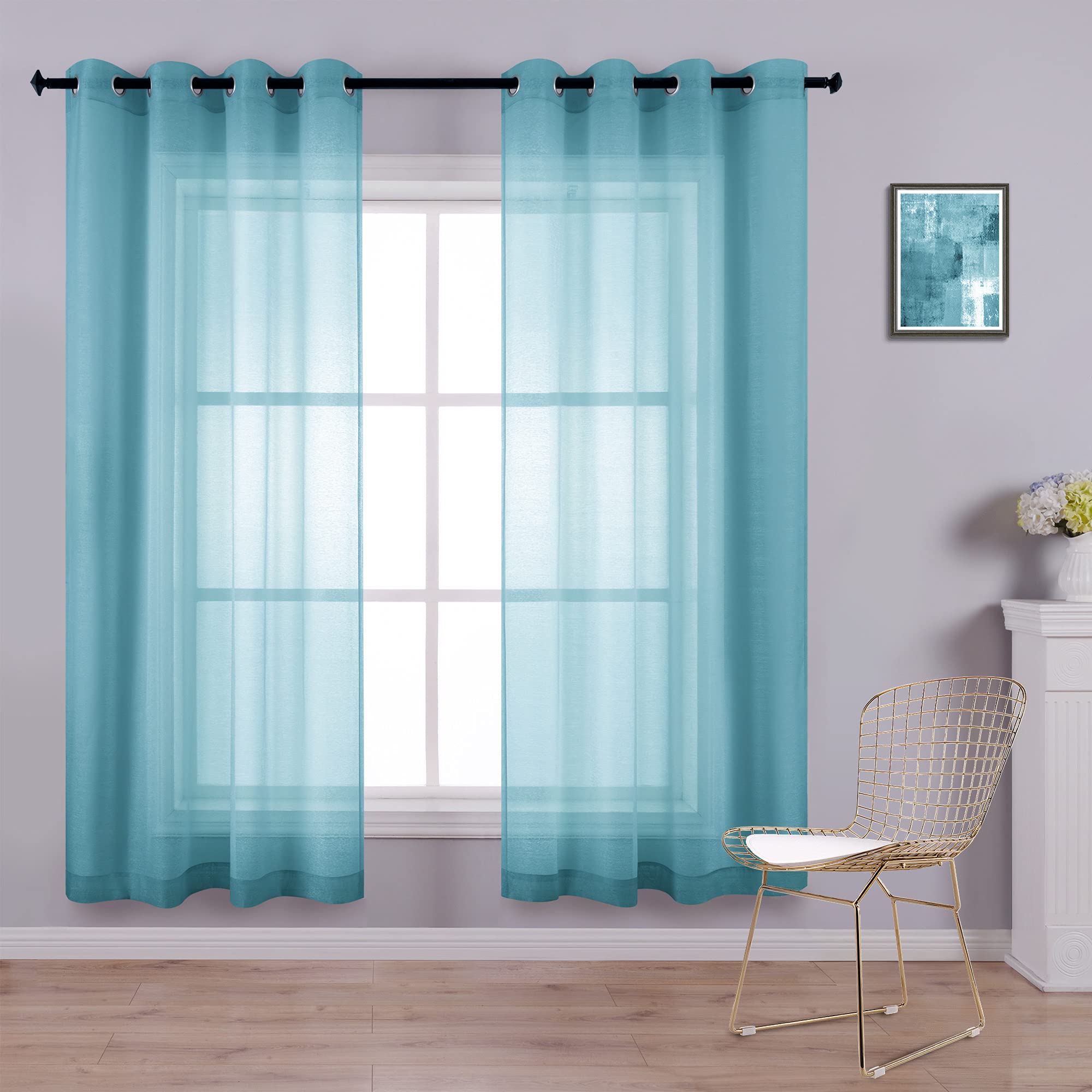 KOUFALL Teal Curtains 72 Inch Length for Bedroom 2 Panels Set Grommet Window Voile Sheer Curtains for Living Room Door 52x72 Inches Long