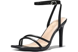 LULLASONG Women's Heels Strappy Ankle Strap High Heels 3.5 Inch Heeled Square Open Toe Sandals for Women