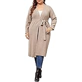 Agnes Orinda Plus Size Sweater Cardigan for Women Knit Sweater Long Sleeve Belted Overwear Long Cardigans Coat Winter