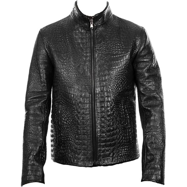 ジャケット・アウター Emelda leather crocodile LAMBSKIN jacket ZAPRIS Men's Alligator Crocodile Embossed Print Cowhide